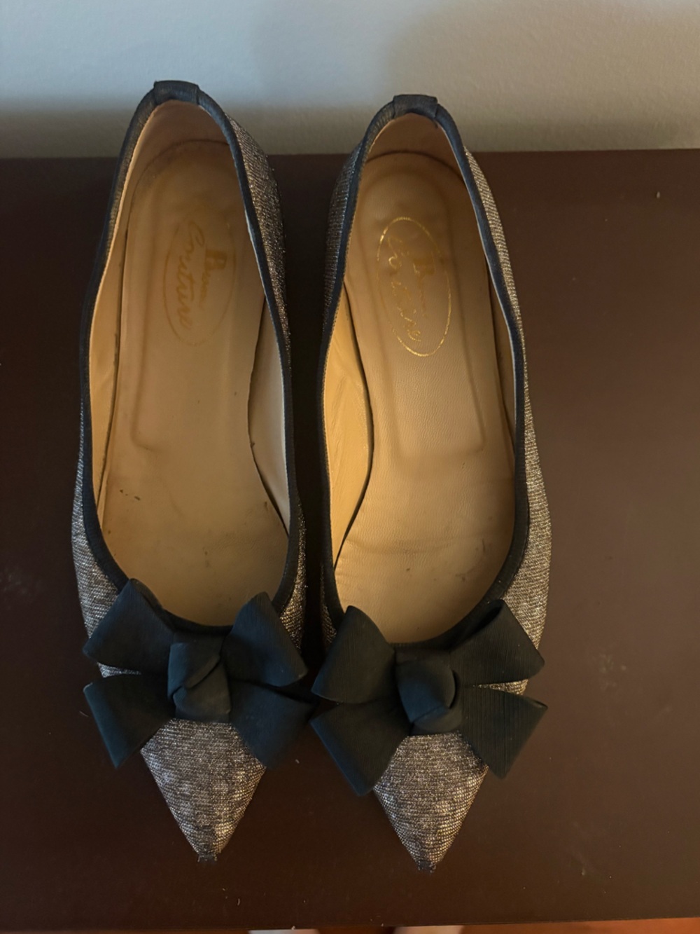 Pointed Sparkle Flats with Bow